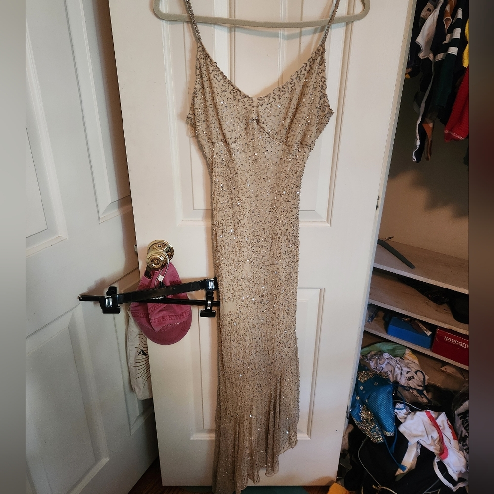Vintage prom dress nude beaded
